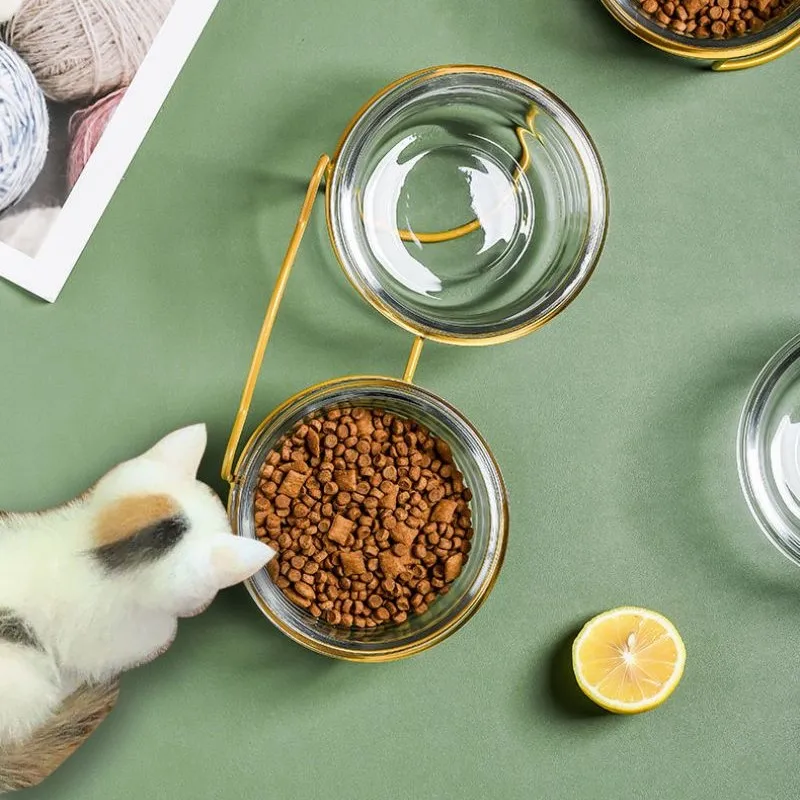 Glass Tilted Elevated Cat Dog Bowl Raised Food Water Dish Pet Comfort Feeding Bowls With Gold Iron Stand Bowl 12°Tilted Non-Slip
Glass Tilted Elevated Cat Dog Bowl Raised Food Water Dish Pet Comfort Feeding Bowls With Gold Iron Stand Bowl 12°Tilted Non-Slip