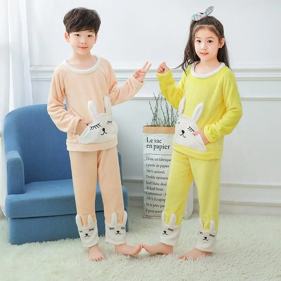 

Winter Cartoon Children Pajamas Flannel Sleepwear Girls Nightwear Coral Fleece Kids Pijamas Homewear Boys Pyjama Teenage Clothes