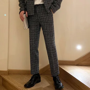 Homem casual xadrez fino ajuste calça masculina vintage moda calças em linha reta terno pant
Homem casual xadrez fino ajuste calça masculina vintage moda calças em linha reta terno pant