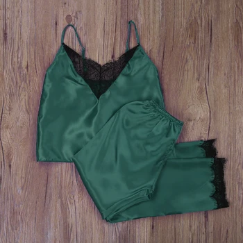 Sexy Women Satin Silk Sleepwear Lace V Neck Top + Long Pants Pyjamas Nightgown
Sexy Women Satin Silk Sleepwear Lace V Neck Top + Long Pants Pyjamas Nightgown