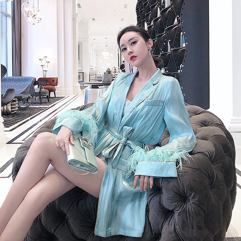 CHICEVER Patchwork Feather Shirt Female Long Sleeve High Waist With Sash Lace Up Women's Blouse 2019 Autumn Fashion Clothing New (5).jpg