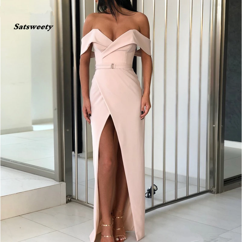 

Champagne Evening Dresses 2024 robe de soiree Off the Shoulder Sheath Prom Dress High Slit Sexy Long Elegant Evening Gown