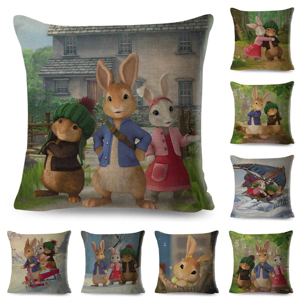 

Colorful Cute Cartoon Rabbit Cushion Cover for Sofa Home Children Room Decor Fairy Tale Animal Pillowcase Polyester Pillow Case