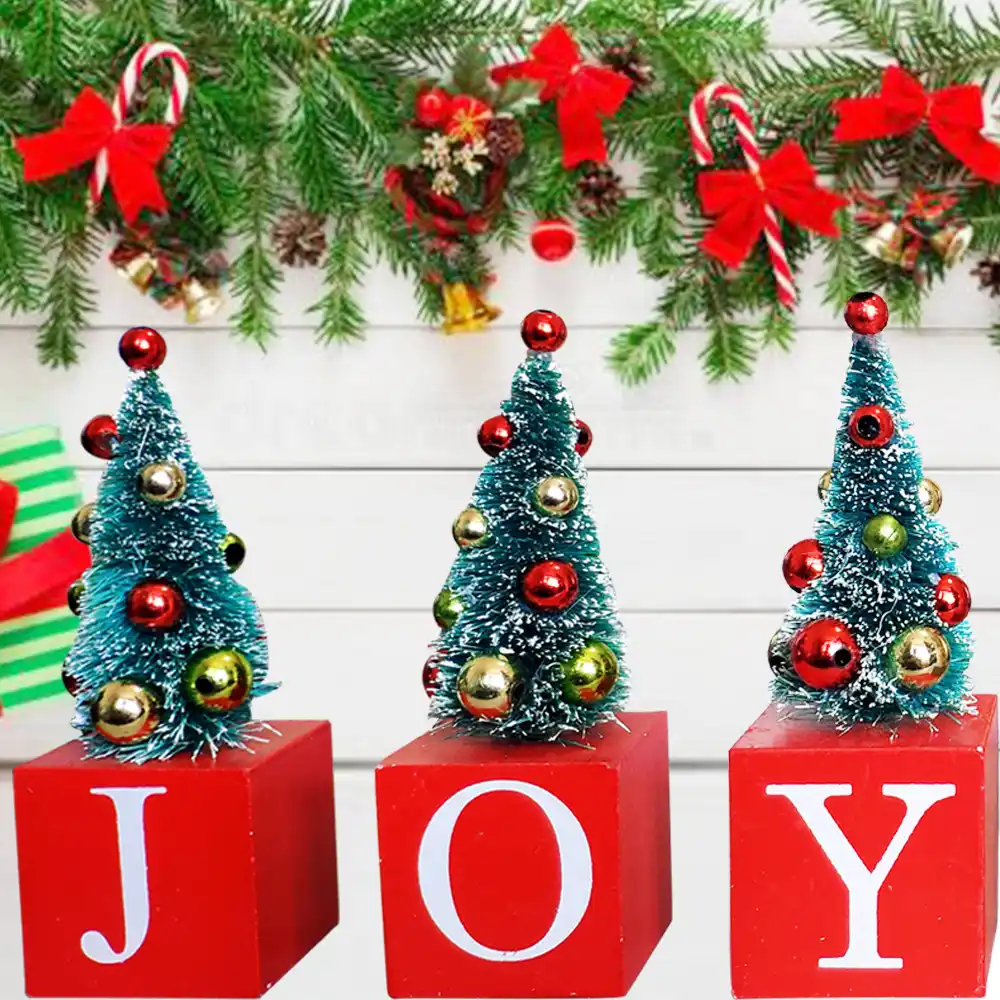tree mini christmas decorations scene arrangement window