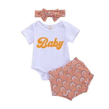 0-18M Cute Baby Summer Clothing Newborn Baby Boys Girls Letter Print Cotton Rompers+Rainbow High Waist Shorts+Headband Outfits
0-18M Cute Baby Summer Clothing Newborn Baby Boys Girls Letter Print Cotton Rompers+Rainbow High Waist Shorts+Headband Outfits