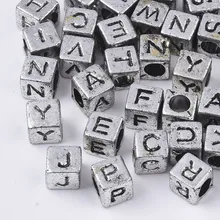 

500g Plated Acrylic Beads Cube with Random Initial Letter Antique Silver 6x6x6mm Hole: 3.5mm about 3840PCS /500g