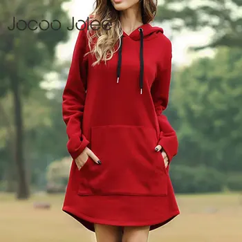 

Jocoo Jolee Women Spring Solid Hoodies Casual Long Style Sweatshirt Casual Pocket Oversized Hoodie kpop Hoody Dress Pullover