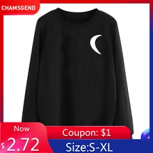 CHAMSGEND Schwarz sweatshirts Punk harajuku kpop Mond Gedruckt Lange Hülse O-ansatz Casual Pullover Top Mode streetwear 2019 F724(China)
