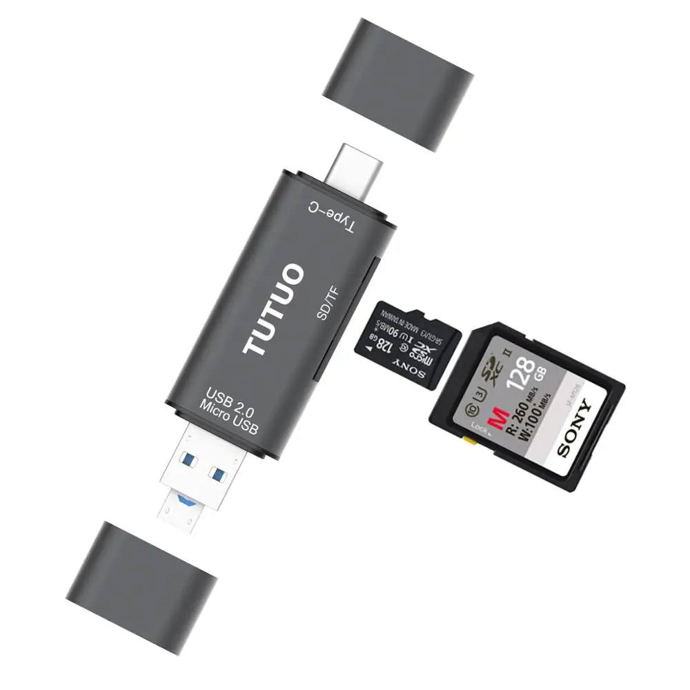 TUTUO SD/Micro SD (TF) USB Card Reader 3 in 1 Universal USB Type C, USB- A 3.0 and Micro USB OTG Adapter for SD, SDXC, SDHC, TF
TUTUO SD/Micro SD (TF) USB Card Reader 3 in 1 Universal USB Type C, USB- A 3.0 and Micro USB OTG Adapter for SD, SDXC, SDHC, TF