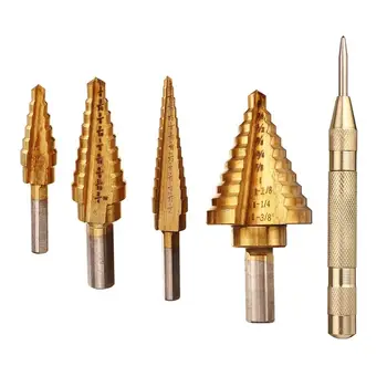 4pcs HSS Titanium Coated Step Drill Bits with 1pc Center Punch Hole Cutter Drilling Tool Set For Metal Woodworking Tool
4pcs HSS Titanium Coated Step Drill Bits with 1pc Center Punch Hole Cutter Drilling Tool Set For Metal Woodworking Tool