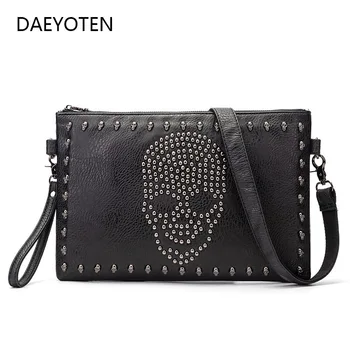 

DAEYOTEN Fashion Skull Shoulder Bag Rivet Ghost Head Soft Leather Women Clutch Bag Men Envelope Bags Sac A Main Femme ZM0377