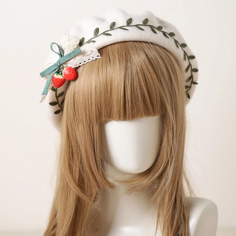 

Qiu dong series with strawberry leaves shu d Finn soft berets of lovely and sweet girlfriend travel joker hat