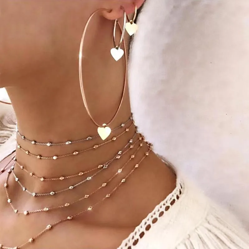 3 pcs/Set Large Round Hoop Earrings Cute Heart Gold Circle Loop Earring For Women Creole Jewelry Pendientes Aros Brinco Argola | Украшения