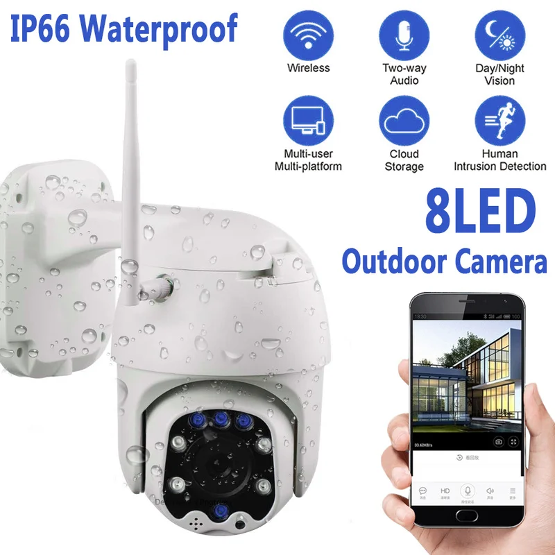 1080P Wireless PTZ Pan Tilt 2MP Full-color Night Vision Dome 2-Way Audio Security WiFi CCTV Camera 8LED 5x Touch Zoom Waterproof
1080P Wireless PTZ Pan Tilt 2MP Full-color Night Vision Dome 2-Way Audio Security WiFi CCTV Camera 8LED 5x Touch Zoom Waterproof
