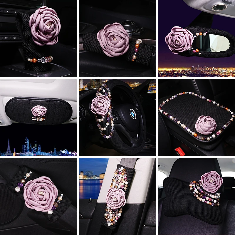 Mesh Pearl Flower Car Interior Decoration Accessories Set Headrest Pillow Steering Wheel Cover Gear Handbrake Cover Seat Cushion
Mesh Pearl Flower Car Interior Decoration Accessories Set Headrest Pillow Steering Wheel Cover Gear Handbrake Cover Seat Cushion