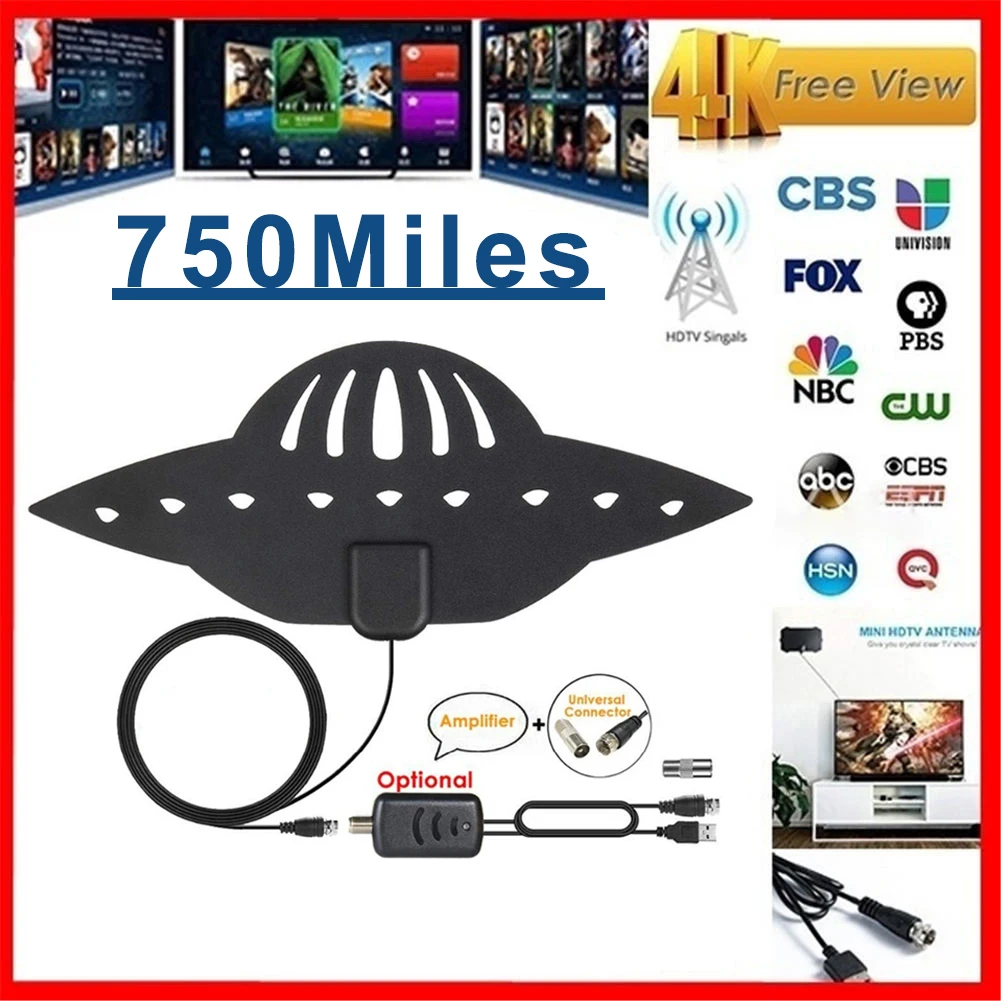 ТВ-антенна НЛО в стиле 750 миль 4K HD с усилителем ресивера сигнала 28 дБ цифровая