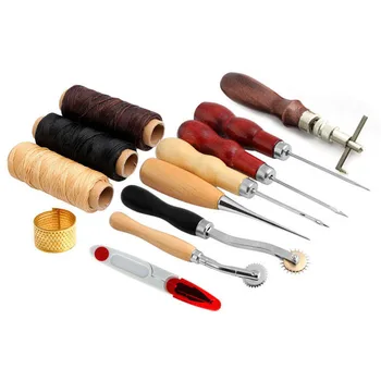 

14Pcs/Set Leather Craft Hand Stitching Sewing Tool Thread Awl Waxed Thimble Kit P10
