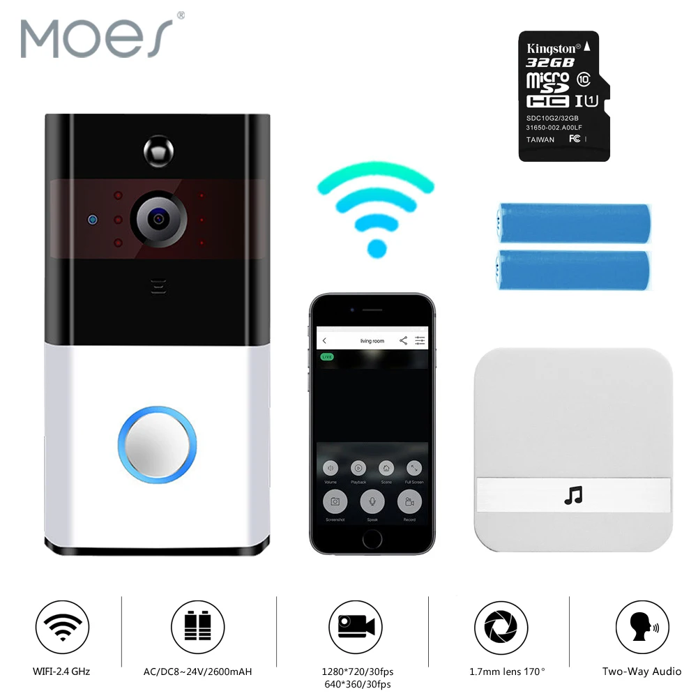 WiFi Wireless Video Doorbell 720P with Chime and Battery Real-Time Video Two-Way Talk Night Vision PIR Motion Detection
WiFi Wireless Video Doorbell 720P with Chime and Battery Real-Time Video Two-Way Talk Night Vision PIR Motion Detection
