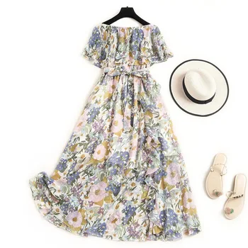 Women plus size dress summer 2020 designer ruffles floral print chiffon slash neck off the shoulder beach sexy dresses holiday 
Women plus size dress summer 2020 designer ruffles floral print chiffon slash neck off the shoulder beach sexy dresses holiday