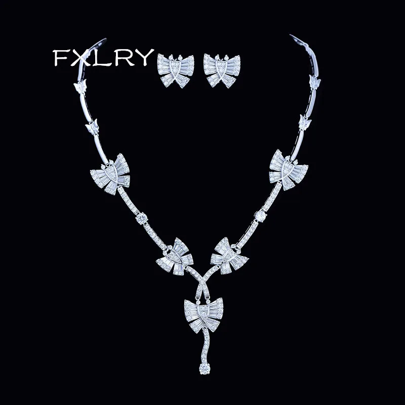 

FXLRY New Design White CZ AAA Cubic Zircon ,The Butterfly Earrings And Necklace Fashion Women Luxury Wedding JE