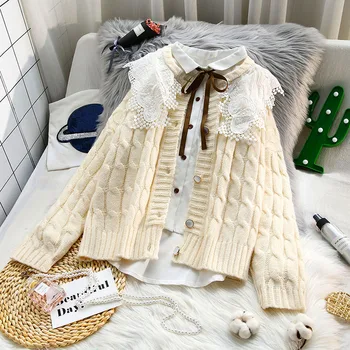 lace patchwork knitted women cardigan 2020 wintern new solid long-sleeved thicken warm female sweaters tops 
lace patchwork knitted women cardigan 2020 wintern new solid long-sleeved thicken warm female sweaters tops