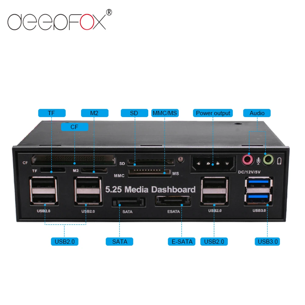 Кардридер DeepFox Multifuntion для приборной панели 5 25 дюйма USB 2 0 3 20 контактов e-SATA