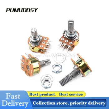 5PCS/LOT OHM WH148 B50K 50K 6Pin Linear Dual Rotary Potentiometer Pots Shaft 20MM With Nuts And Shim
5PCS/LOT OHM WH148 B50K 50K 6Pin Linear Dual Rotary Potentiometer Pots Shaft 20MM With Nuts And Shim