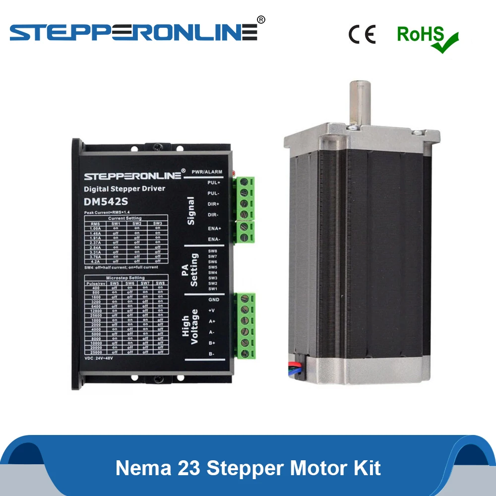 1 Axis Nema 23 CNC Kit 3.0Nm(425oz.in)- DM542S Digital Stepper Driver 1.0-4.2A 24-48VDC + 57x 113mm Stepper Motor
1 Axis Nema 23 CNC Kit 3.0Nm(425oz.in)- DM542S Digital Stepper Driver 1.0-4.2A 24-48VDC + 57x 113mm Stepper Motor