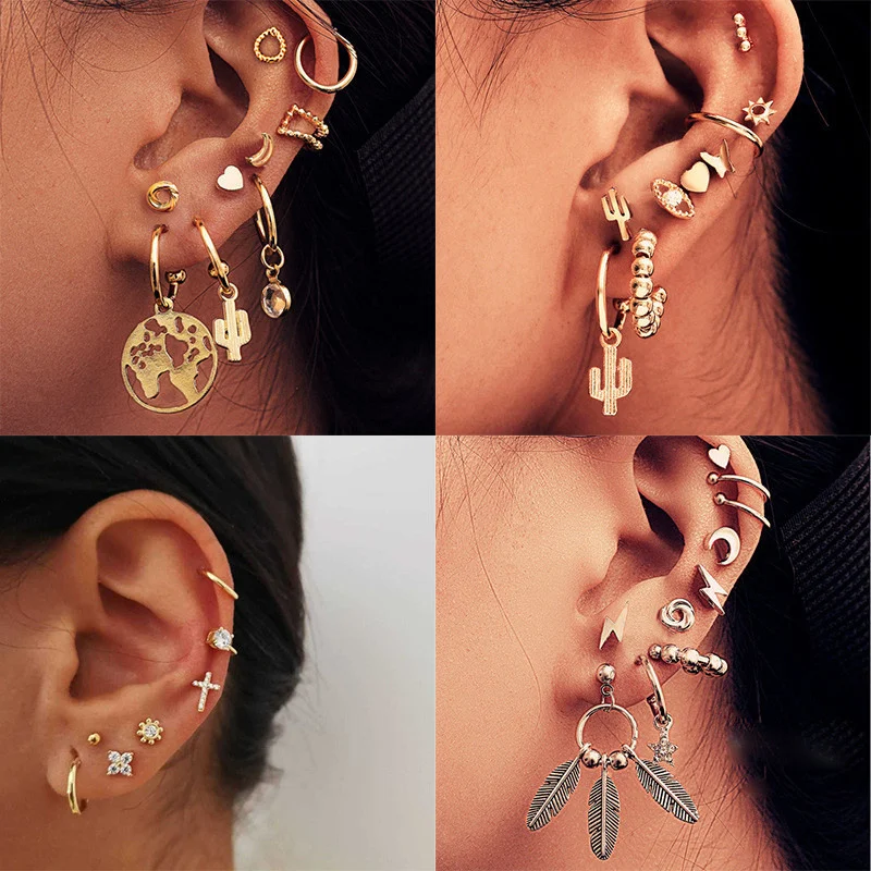 Vintage Mixed Metal Drop Dangle Earrings Set For Women Female Gold Crystal Moon Star Map Cross Small Cuff Clip Fashion Jewelry
Vintage Mixed Metal Drop Dangle Earrings Set For Women Female Gold Crystal Moon Star Map Cross Small Cuff Clip Fashion Jewelry