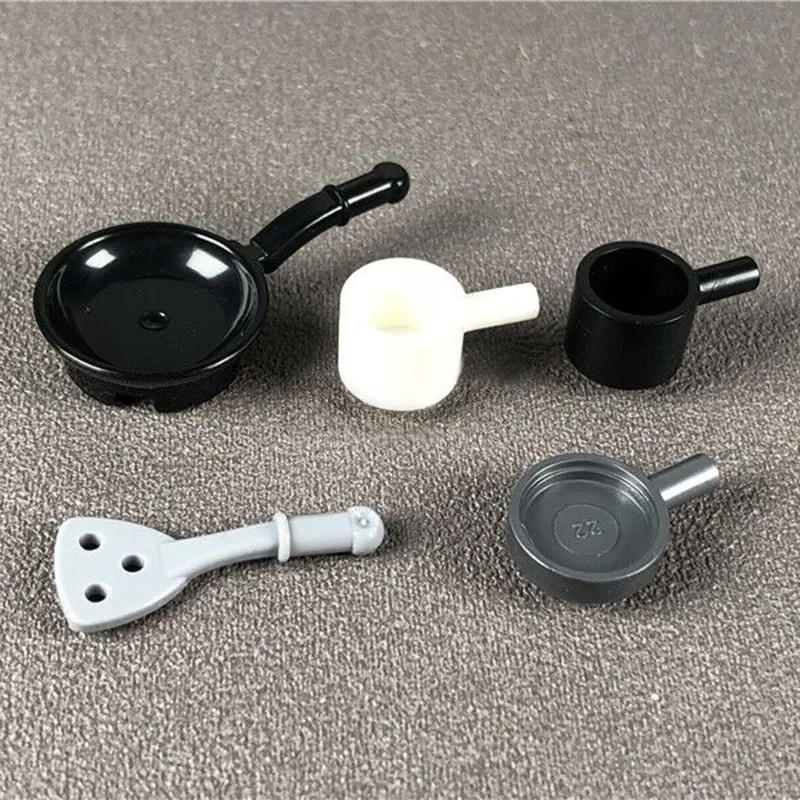 10Pcsset Kitchenware Pots Bowls Pans Pots Cookware Building Blocks MOC Play Accessories Parts Model Building DIY Kids Toys (4)