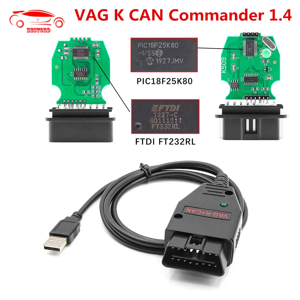 VAG K + CAN Commander 1 4 FTDI FT232RL PIC18F25K80 чип OBDII OBD2 Диагностический интерфейс кабель для