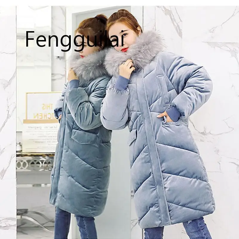 Velvet Down Jacket Female Winter Big Fur Collar Parka Korean Slim Large Code Coat For Ladies Loose Long Winter Jacket Women
Velvet Down Jacket Female Winter Big Fur Collar Parka Korean Slim Large Code Coat For Ladies Loose Long Winter Jacket Women