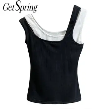 GetSpring Women Tank Tops Knitted Vest Black White Color Contrast Knitted Top Fake Two Off Shoulder Sleeveless Vintage Top 2020
GetSpring Women Tank Tops Knitted Vest Black White Color Contrast Knitted Top Fake Two Off Shoulder Sleeveless Vintage Top 2020