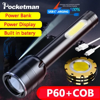Newest XHP60+COB Led Flashlight Telescopic Zoom Flashlight Torch Built-in battery Smart Power Display Power Bank Lantern
Newest XHP60+COB Led Flashlight Telescopic Zoom Flashlight Torch Built-in battery Smart Power Display Power Bank Lantern