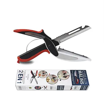 

Stainless Steel Kitchen Scissors 2 in 1 Cutting Board Chopper Clever Fruit Vegetable Multifunctional Cutter Drop shipping