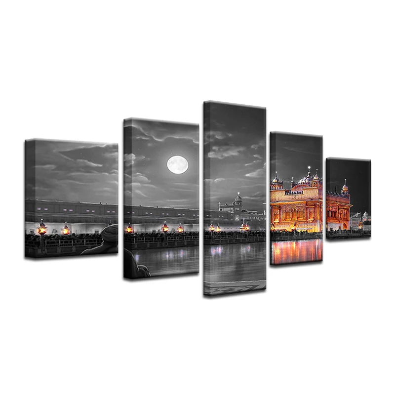 Modular Wall Art Pictures Frame Living Room HD Printed Poster 5 Pieces Indian Golden Temple Canvas Painting Home Decor | Дом и сад