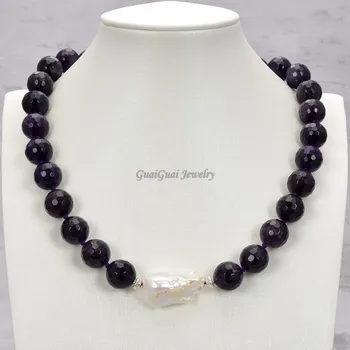 GG Jewelry Natural Stone 14mm Faceted Round Natural Amethyst Gemstone White Keshi Baroque Pearl Pendant Necklace Lady Jewelry
GG Jewelry Natural Stone 14mm Faceted Round Natural Amethyst Gemstone White Keshi Baroque Pearl Pendant Necklace Lady Jewelry