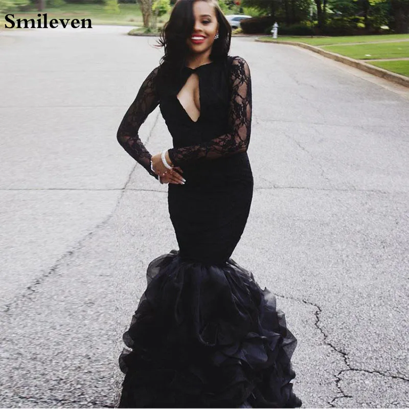 Smileven Black Mermaid Evening Gowns Formal Long Sleeve Evening Dresses Sexy Lace Prom Party Dress Open Back robe de soiree
Smileven Black Mermaid Evening Gowns Formal Long Sleeve Evening Dresses Sexy Lace Prom Party Dress Open Back robe de soiree