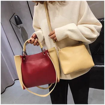 2 Pieces Women's Fashion Bag 2020 new European and American women's bags hand shoulder bag hit color large-capacity tote bag
2 Pieces Women's Fashion Bag 2020 new European and American women's bags hand shoulder bag hit color large-capacity tote bag