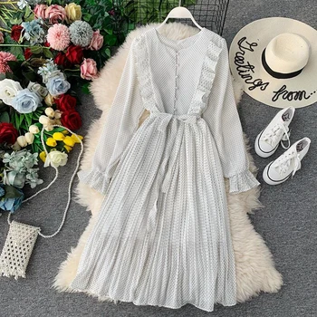 2020 Spring Summe Women Dress Casual Long sleeve Polka Dot Print A-Line Party Dresses Eleagnt Ruffles Slim Pleated Dress 
2020 Spring Summe Women Dress Casual Long sleeve Polka Dot Print A-Line Party Dresses Eleagnt Ruffles Slim Pleated Dress