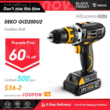 DEKO GCD20DU2 20V MAX Cordless Drill Electric Screwdriver Lithium-Ion Mini Power Driver Variable Speed LED 2 Batteries
DEKO GCD20DU2 20V MAX Cordless Drill Electric Screwdriver Lithium-Ion Mini Power Driver Variable Speed LED 2 Batteries
