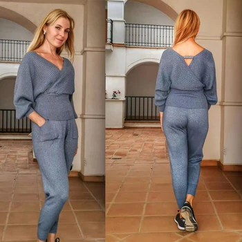 Lurex Women Sweater Suits and Set Casual Knitted Sweaters Pants 2PCS Track Suits Women Trousers+Jumpers Sets with pocket
Lurex Women Sweater Suits and Set Casual Knitted Sweaters Pants 2PCS Track Suits Women Trousers+Jumpers Sets with pocket