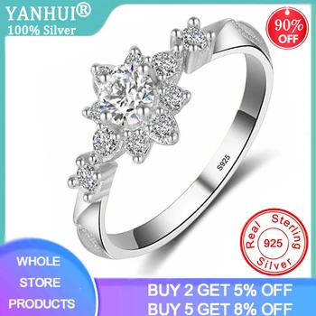 

YANHUI Simple Zircon Flower Gothic Party Rings for Women 925 Silver Engagement Rings for Girl Party Best Gift Jewelry Anillos