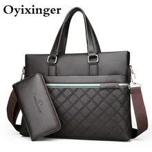 OYIXINGER גברים של שליח עור תיק איש עסקי תיק גברים כתף תיק קלאסי משובץ עיצוב Bolsos Hombre תיק סט(China)
