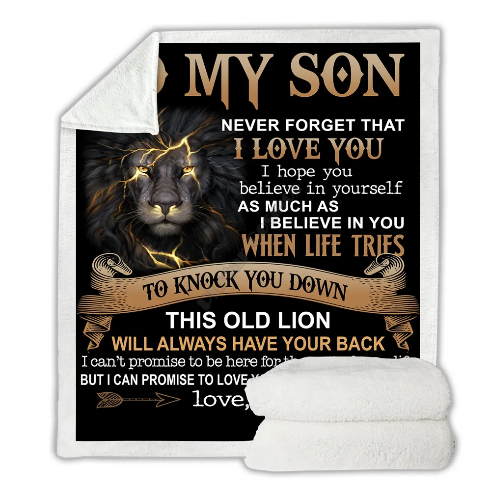 

To My Son Lion Cozy Premium Fleece Blanket 3D All Over Printed Sherpa Blanket on Bed Home Textiles 06