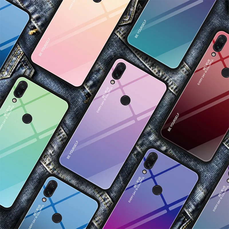 Gradient Tempered Glass Case for Redmi Note 7 Rainbow Stained Colorful Phone Xiaomi K20 Pro 6 5 Plus 6A Shell | Мобильные телефоны