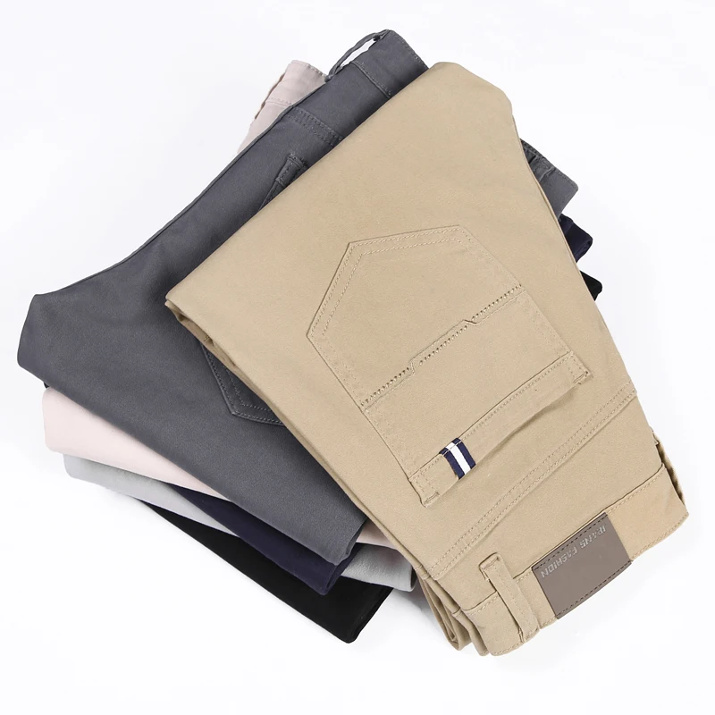 

2023 Spring New Business Fashion Casual Elastic Straigh Trousers Male Brand Gray White Khaki Navy 6 Color Casual Pants Men