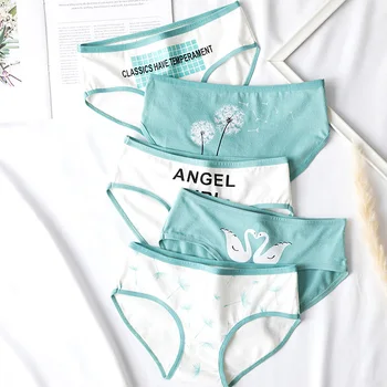 

Fashion Women'S Panties Dandelion Swan Print Cartoon Underwear Female Cute Underpants Fashion Gril Brienf Plus Size Underwear