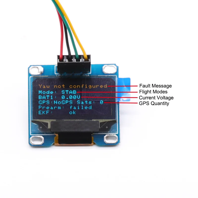 OSD OLED Display for Pixhawk 2.4.8 PIX PX4 Flight Control Flight display flight status Connected to I2C Interface of Pixhawk
OSD OLED Display for Pixhawk 2.4.8 PIX PX4 Flight Control Flight display flight status Connected to I2C Interface of Pixhawk