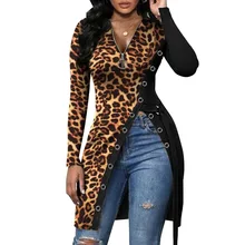 Women V-Neck Long Sleeve Casual Pullover Geometry Leopard Print Patchwork Slim Shirt Zipper Up Asymmetrical Side Slit Long Tops
Women V-Neck Long Sleeve Casual Pullover Geometry Leopard Print Patchwork Slim Shirt Zipper Up Asymmetrical Side Slit Long Tops